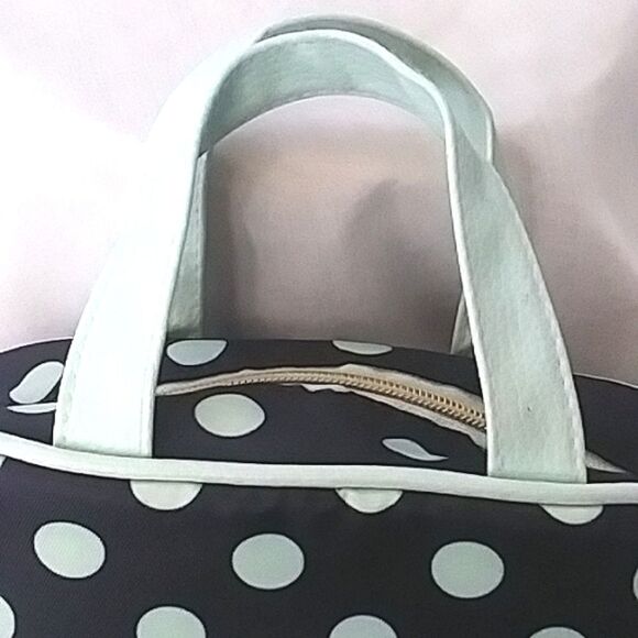 Adrienne Vittadini Cosmetic Storage 2 Piece Bags Polka Dot Navy Mint Like New - Picture 6 of 13